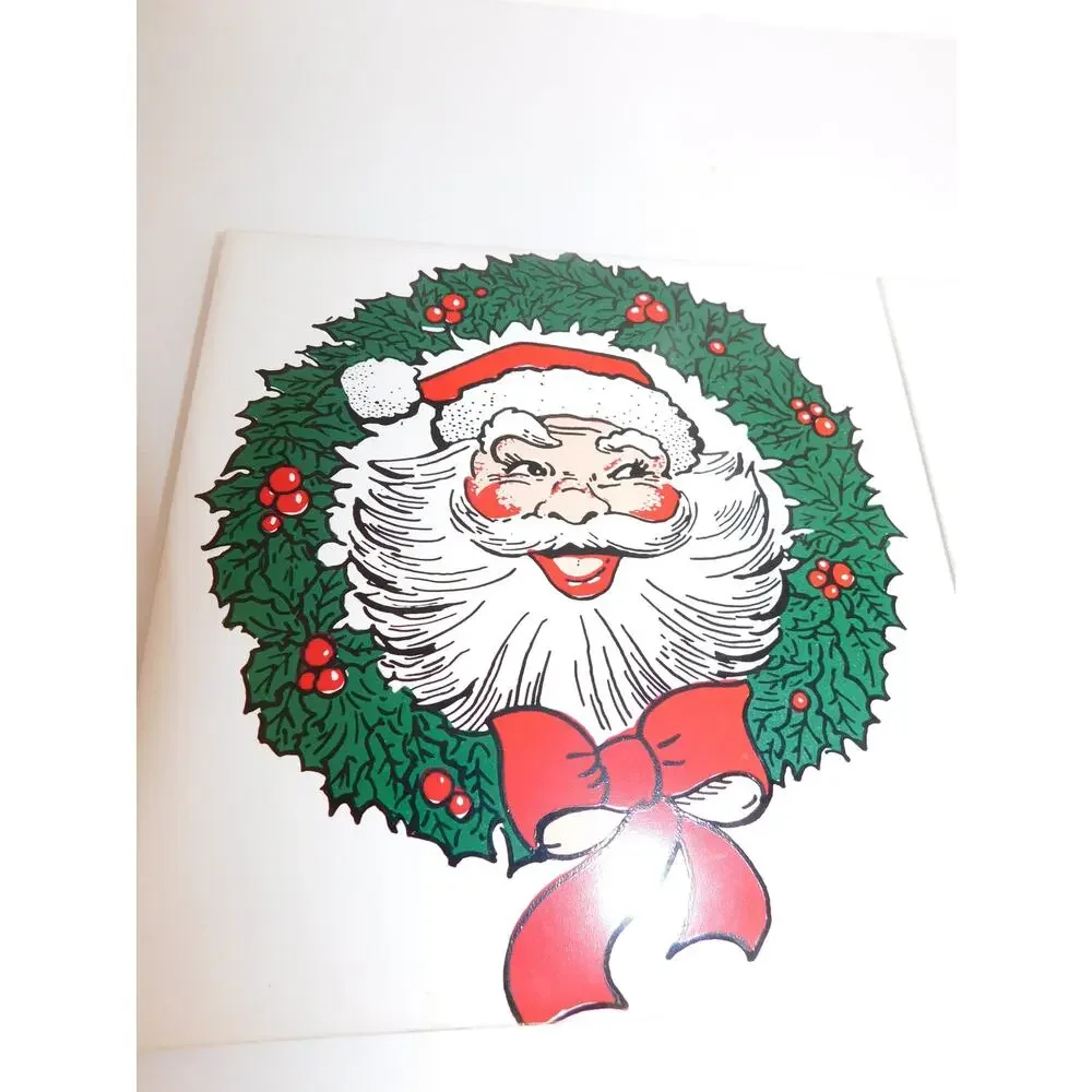 Vintage Jasco Christmas Holiday Ceramic Tile Trivets Santa Candle Set of 2